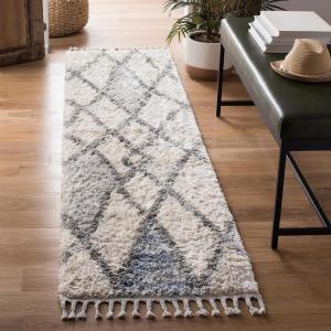 SAFAVIEH Area Rug 8×10 – Berber Fringe Shag Collection – Large – Creme & Black, Moroccan Design, Non-Shedding & Easy Cleaning, Plush Thick Pile, Ideal for Living Room, Bedroom, Dining Space (BFG628B)(Cream/Blue)