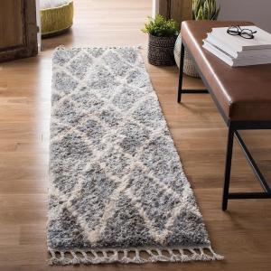 SAFAVIEH Area Rug 8×10 – Berber Fringe Shag Collection – Large – Creme & Black, Moroccan Design, Non-Shedding & Easy Cleaning, Plush Thick Pile, Ideal for Living Room, Bedroom, Dining Space (BFG628B)(Dark Grey/Cream)