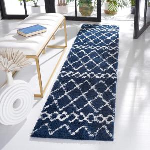SAFAVIEH Area Rug 8×10 – Berber Shag Collection – Large – Navy & Ivory, Moroccan Design, Non-Shedding & Easy Cleaning, Plush Thick Pile, Ideal for Living Room, Bedroom, Dining Space (BER165N)(Navy/Ivory)