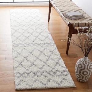 SAFAVIEH Area Rug 8×10 – Berber Shag Collection – Large – Navy & Ivory, Moroccan Design, Non-Shedding & Easy Cleaning, Plush Thick Pile, Ideal for Living Room, Bedroom, Dining Space (BER165N)(Ivory/Light Grey)