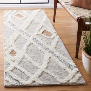 SAFAVIEH Area Rug 8×10 – Casablanca Collection – Large – Ivory & Brown, Handmade Wool, Moroccan Design, Ideal for Living Room, Bedroom, Dining Space (CSB975A)(Grey/Ivory)