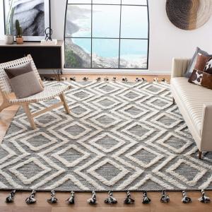 SAFAVIEH Area Rug 8×10 – Kenya Collection – Large – Black & Ivory, Handmade Wool, Moroccan Tassel Design, Ideal for Living Room, Bedroom, Dining Space (KNY331Z)(Black/Ivory)