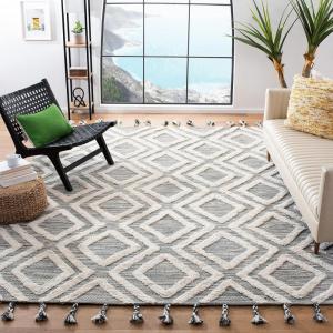 SAFAVIEH Area Rug 8×10 – Kenya Collection – Large – Black & Ivory, Handmade Wool, Moroccan Tassel Design, Ideal for Living Room, Bedroom, Dining Space (KNY331Z)(Teal/Ivory)