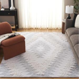 SAFAVIEH Area Rug 8×10 – Kenya Collection – Large – Grey & Ivory, Handmade Wool, Moroccan Boho Tribal Design, Ideal for Living Room, Bedroom, Dining Space (KNY451F)(Grey/Ivory)