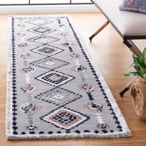 SAFAVIEH Area Rug 8×10 – Marrakech Collection – Large – Ivory & Multi, Moroccan Boho Tribal Rustic Design, Non-Shedding & Easy Cleaning, Ideal for Living Room, Bedroom, Office, Dining Space (MRK616A)(Grey/Blue Rust)