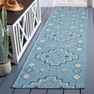 SAFAVIEH Courtyard Collection 8′ x 11′ Grey / Aqua CY8533 Indoor/ Outdoor Waterproof Easy Cleaning Patio Backyard Mudroom Area Rug(Aqua/Grey)