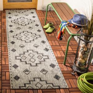 SAFAVIEH Courtyard Collection 8′ x 11′ Grey / Aqua CY8533 Indoor/ Outdoor Waterproof Easy Cleaning Patio Backyard Mudroom Area Rug(Grey/Black)