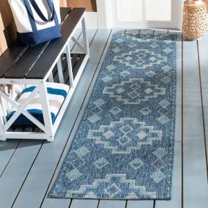 SAFAVIEH Courtyard Collection 8′ x 11′ Grey / Aqua CY8533 Indoor/ Outdoor Waterproof Easy Cleaning Patio Backyard Mudroom Area Rug(Navy/Aqua)