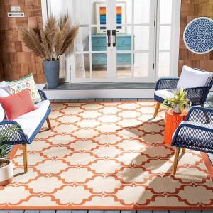 SAFAVIEH Courtyard Collection 8′ x 11′ Navy/Beige CY6009 Trellis Indoor/ Outdoor Waterproof Easy-Cleaning Patio Backyard Mudroom Area-Rug(Beige/Terracotta)