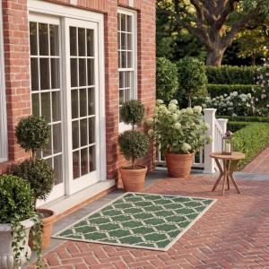 SAFAVIEH Courtyard Collection 8′ x 11′ Navy/Beige CY6009 Trellis Indoor/ Outdoor Waterproof Easy-Cleaning Patio Backyard Mudroom Area-Rug(Dark Green/Beige)