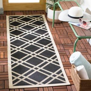 SAFAVIEH Courtyard Collection 8′ x 11′ Navy/Beige CY6923 Trellis Indoor/ Outdoor Waterproof Easy-Cleaning Patio Backyard Mudroom Area-Rug(Black/Beige)