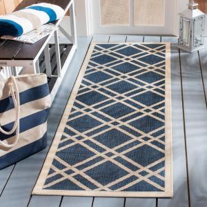 SAFAVIEH Courtyard Collection 8′ x 11′ Navy/Beige CY6923 Trellis Indoor/ Outdoor Waterproof Easy-Cleaning Patio Backyard Mudroom Area-Rug(Navy/Beige)
