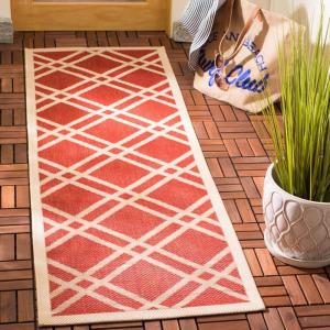 SAFAVIEH Courtyard Collection 8′ x 11′ Navy/Beige CY6923 Trellis Indoor/ Outdoor Waterproof Easy-Cleaning Patio Backyard Mudroom Area-Rug(Red/Bone)