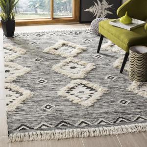 SAFAVIEH Kenya Collection Area Rug – 6′ x 9′, Black & Ivory, Hand-Knotted Moroccan Tribal Tassel Wool, Ideal for High Traffic Areas in Living Room, Bedroom (KNY906H)(Black/Ivory)