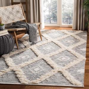 SAFAVIEH Kenya Collection Area Rug – 6′ x 9′, Silver & Ivory, Handmade Moroccan Boho Tribal Wool, Ideal for High Traffic Areas in Living Room, Bedroom (KNY455G)(Grey/Ivory)