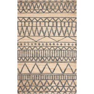 SAFAVIEH Kilim Collection Area Rug – 5′ x 8′, Blue & Beige, Handmade Moroccan Boho Jute & Cotton, Ideal for High Traffic Areas in Living Room, Bedroom (KLM752H)(Natural/Charcoal)