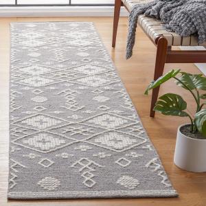 SAFAVIEH Kilim Collection Area Rug – 5′ x 8′, Grey & Ivory, Handmade Moroccan Boho Rustic Cotton, Ideal for High Traffic Areas in Living Room, Bedroom (KLM851F)(Grey/Ivory)