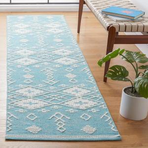 SAFAVIEH Kilim Collection Area Rug – 5′ x 8′, Grey & Ivory, Handmade Moroccan Boho Rustic Cotton, Ideal for High Traffic Areas in Living Room, Bedroom (KLM851F)(Teal/Ivory)