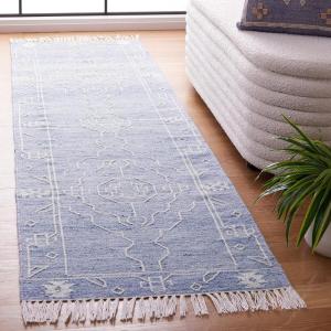 SAFAVIEH Kilim Collection Area Rug – 6′ x 9′, Blue & Ivory, Flat Weave Rustic Boho Tribal Design, Non-Shedding & Easy Care, Ideal for High Traffic Areas in Living Room, Bedroom (KLM763M)(Blue/Ivory)