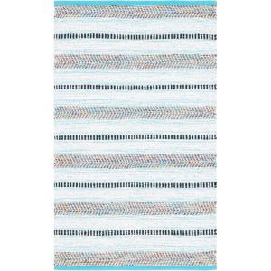 SAFAVIEH Kilim Collection Area Rug – 6′ x 9′, Blue & Ivory, Flat Weave Rustic Boho Tribal Design, Non-Shedding & Easy Care, Ideal for High Traffic Areas in Living Room, Bedroom (KLM763M)(Turquoise/Ivory)