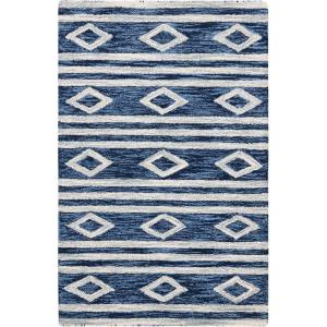 SAFAVIEH Micro-Loop Collection Area Rug – 5′ Square, Navy & Ivory, Handmade Moroccan Tribal Wool, Ideal for High Traffic Areas in Living Room, Bedroom (MLP153N)(Navy/Ivory)