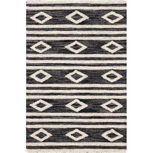 SAFAVIEH Micro-Loop Collection Area Rug – 5′ Square, Navy & Ivory, Handmade Moroccan Tribal Wool, Ideal for High Traffic Areas in Living Room, Bedroom (MLP153N)(Charcoal/Ivory)