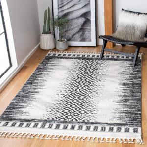SAFAVIEH Moroccan Tassel Shag Collection Area Rug – 5’5″ x 7’7″, Ivory & Black, 0.75-inch Thick Ideal for High Traffic Areas in Living Room, Bedroom (MTS483A)