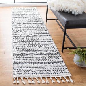 SAFAVIEH Moroccan Tassel Shag Collection Area Rug – 5’5″ x 7’7″, Ivory & Light Blue, 0.75-inch Thick Ideal for High Traffic Areas in Living Room, Bedroom (MTS484C)(Ivory/Black)