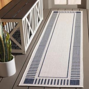 SAFAVIEH Outdoor Area Rug 8×10 – Beach House Collection – Large – Coastal Design, Ivory & Navy, Weather Resistant, Non-Shedding & Easy Cleaning, Ideal for Patio, Backyard, Deck, Dining Space (BHS420N)(Ivory/Navy)