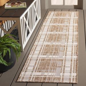 SAFAVIEH Outdoor Area Rug 8×10 – Beach House Collection – Large – Modern Design, Grey & Ivory, Weather Resistant, Non-Shedding & Easy Cleaning, Ideal for Patio, Backyard, Deck, Dining Space (BHS412F)(Brown/Ivory)