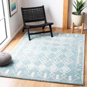 SAFAVIEH Tunisia Collection Area Rug – 5’3″ x 7’7″, Aqua & Ivory, Moroccan Tribal Design, Non-Shedding & Easy Care, Ideal for High Traffic Areas in Living Room, Bedroom (TUN736J)(Aqua/Ivory)