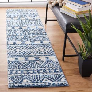 SAFAVIEH Tunisia Collection Area Rug – 5’3″ x 7’7″, Navy & Ivory, Moroccan Tribal Design, Non-Shedding & Easy Care, Ideal for High Traffic Areas in Living Room, Bedroom (TUN739N)(Navy/Ivory)