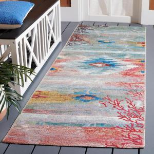 SAFAVIEH Washable Rug Outdoor Barbados Collection – 4′ x 6′, Light Blue & Pink, Non-Shedding & Easy to Clean, Ideal for Patio, Backyard, Mudroom (BAR554M)(Light Blue/Pink)