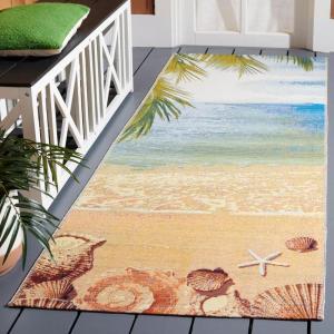 SAFAVIEH Washable Rug Outdoor Barbados Collection – 5’3″ x 7’6″, Gold & Blue, Non-Shedding & Easy to Clean, Ideal for Patio, Backyard, Mudroom (BAR555A)(Gold/Blue)
