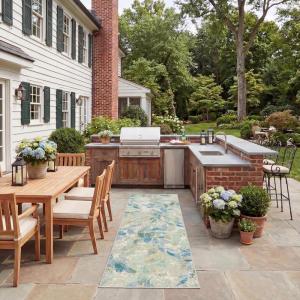 SAFAVIEH Washable Rug Outdoor Barbados Collection – 9’1 x 12’5″, Blue & Ivory, Non-Shedding & Easy to Clean, Ideal for Patio, Backyard, Mudroom (BAR594M)(Blue/Ivory)