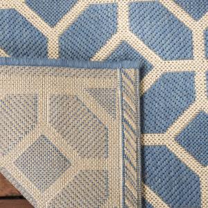 SAFAVIEH Washable Rug Outdoor Beach House Collection – 8′ x 10′, Beige & Cream, Non-Shedding & Easy to Clean, Ideal for Patio, Backyard, Mudroom (BHS127D)(Blue/Creme)