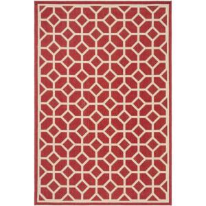 SAFAVIEH Washable Rug Outdoor Beach House Collection – 8′ x 10′, Beige & Cream, Non-Shedding & Easy to Clean, Ideal for Patio, Backyard, Mudroom (BHS127D)(Red/Creme)