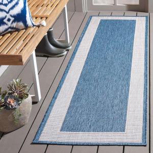 SAFAVIEH Washable Rug Outdoor Beach House Collection – 8′ x 10′, Blue & Ivory, Non-Shedding & Easy to Clean, Ideal for Patio, Backyard, Mudroom (BHS286M)(Blue/Ivory)