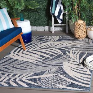 SAFAVIEH Washable Rug Outdoor Beach House Collection – 8′ x 10′, Blue & Ivory, Non-Shedding & Easy to Clean, Ideal for Patio, Backyard, Mudroom (BHS294M)(Blue/Ivory)