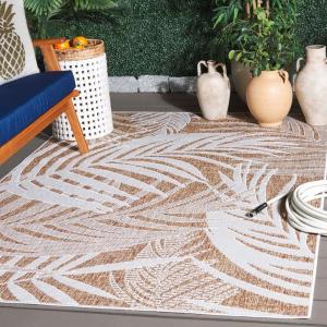 SAFAVIEH Washable Rug Outdoor Beach House Collection – 8′ x 10′, Blue & Ivory, Non-Shedding & Easy to Clean, Ideal for Patio, Backyard, Mudroom (BHS294M)(Brown/Ivory)