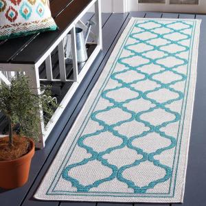 SAFAVIEH Washable Rug Outdoor Bermuda Collection – 8′ x 10′, Ivory & Charcoal, Non-Shedding & Easy to Clean, Ideal for Patio, Backyard, Mudroom (BMU810A)(Beige/Aqua)