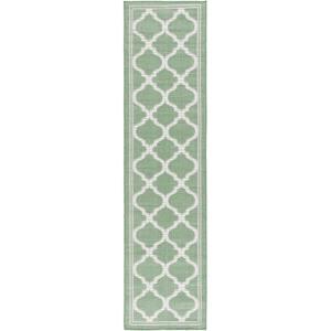 SAFAVIEH Washable Rug Outdoor Bermuda Collection – 8′ x 10′, Ivory & Charcoal, Non-Shedding & Easy to Clean, Ideal for Patio, Backyard, Mudroom (BMU810A)(Green/Ivory)