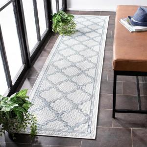 SAFAVIEH Washable Rug Outdoor Bermuda Collection – 8′ x 10′, Ivory & Charcoal, Non-Shedding & Easy to Clean, Ideal for Patio, Backyard, Mudroom (BMU810A)(Ivory/Light Blue)