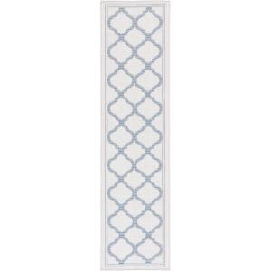 SAFAVIEH Washable Rug Outdoor Bermuda Collection – 8′ x 10′, Ivory & Charcoal, Non-Shedding & Easy to Clean, Ideal for Patio, Backyard, Mudroom (BMU810A)(Ivory/Blue)