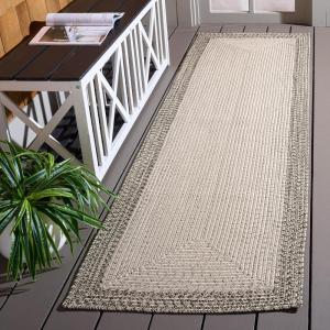 SAFAVIEH Washable Rug Outdoor Braided Collection – 5′ x 8′, Ivory & Aqua, Handmade & Reversible, Non-Shedding & Easy to Clean, Ideal for Patio, Backyard, Mudroom (BRA283J)(Ivory/Grey)