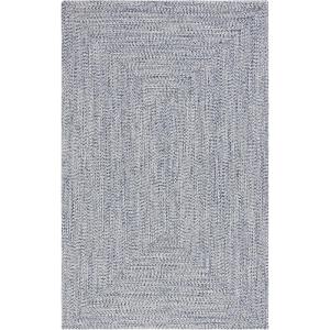 SAFAVIEH Washable Rug Outdoor Braided Collection – 8′ x 10′, Grey & Ivory, Handmade & Reversible, Non-Shedding & Easy to Clean, Ideal for Patio, Backyard, Mudroom (BRA201F)(Dark Blue/Ivory)