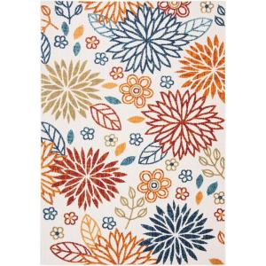 SAFAVIEH Washable Rug Outdoor Cabana Collection – 6’7″ Square, Cream & Red, Non-Shedding & Easy to Clean, Ideal for Patio, Backyard, Mudroom (CBN833A)(Creme/Red)