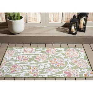 SAFAVIEH Washable Rug Outdoor Cabana Collection – 8′ x 10′, Green & Pink, Non-Shedding & Easy to Clean, Ideal for Patio, Backyard, Mudroom (CBN486Y)(Green/Pink)