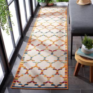 SAFAVIEH Washable Rug Outdoor Cabana Collection – 8′ x 10′, Grey & Ivory, Non-Shedding & Easy to Clean, Ideal for Patio, Backyard, Mudroom (CBN333F)(Ivory/Orange)