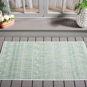 SAFAVIEH Washable Rug Outdoor Courtyard Collection – 5’3″ x 7’7″, Black & Grey, Non-Shedding & Easy Cleaning, Ideal for Patio, Backyard, Mudroom (CY8196-37612)(Beige/Green)